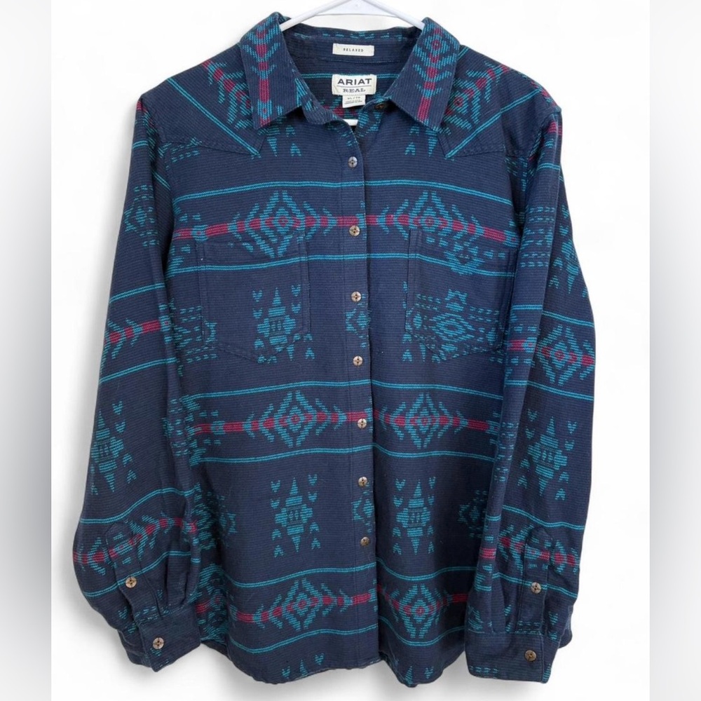 Ariat Real Western Aztec Women's Long Sleeve Button Up Flannel Shirt‎ Size XL